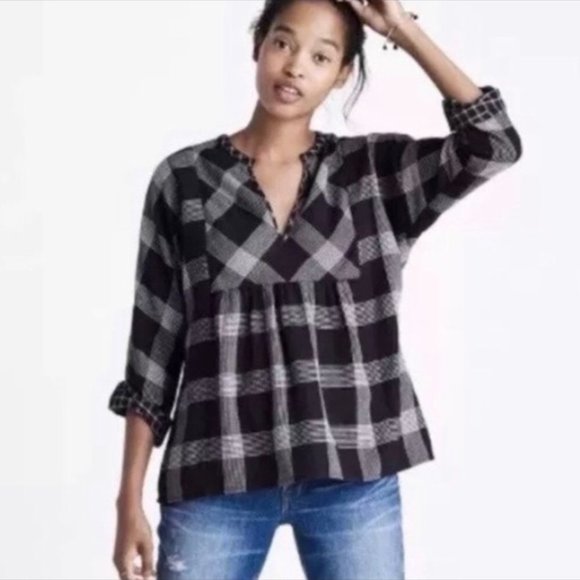 Madewell Tops - Madewell Plaid Peplum Babydoll Top